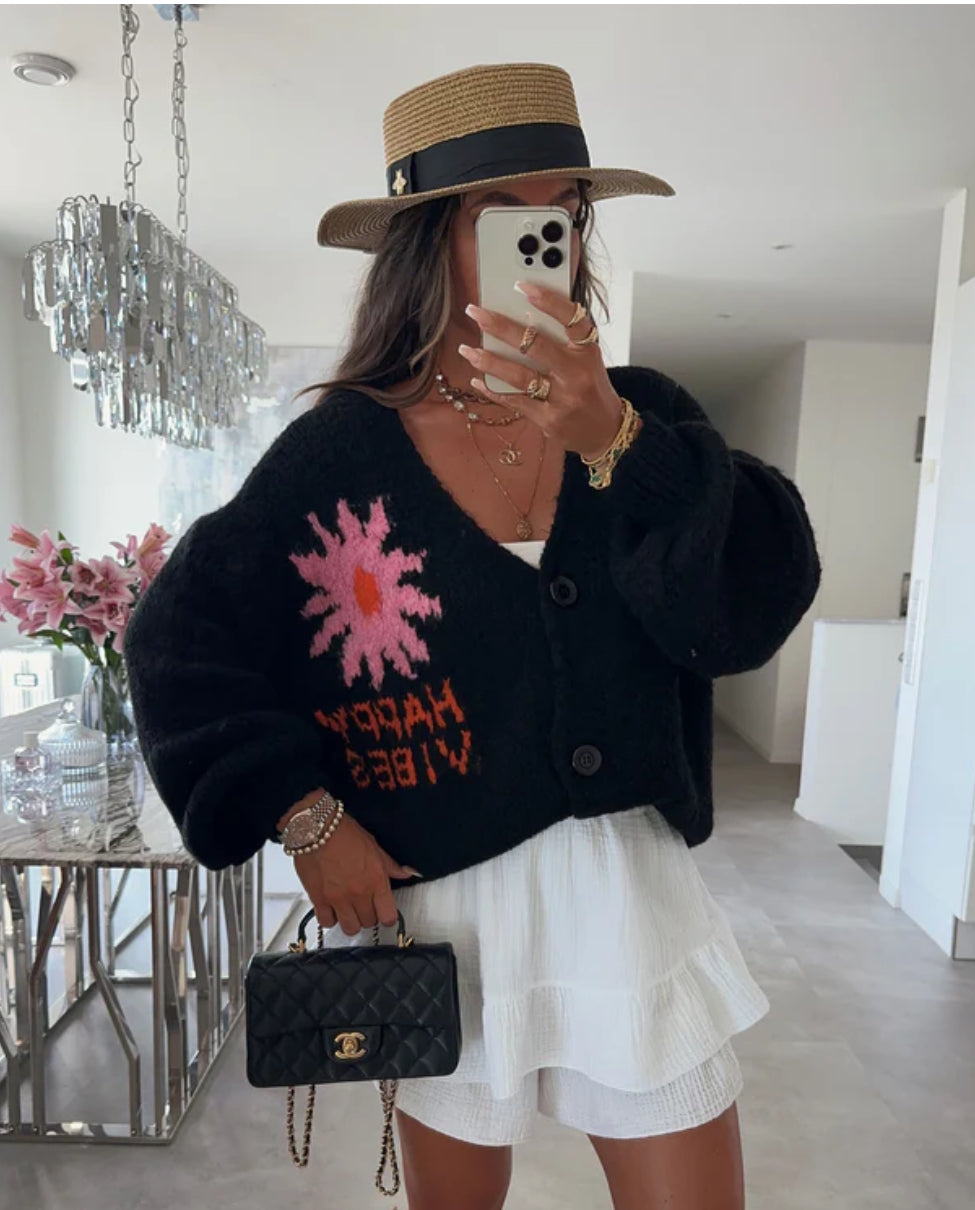 Happy vibes cardi black