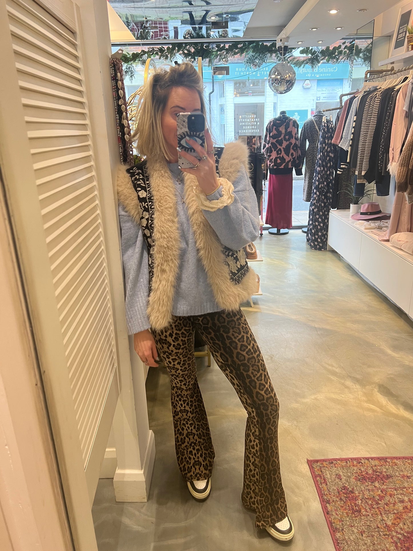 Embroidered fur line gilet