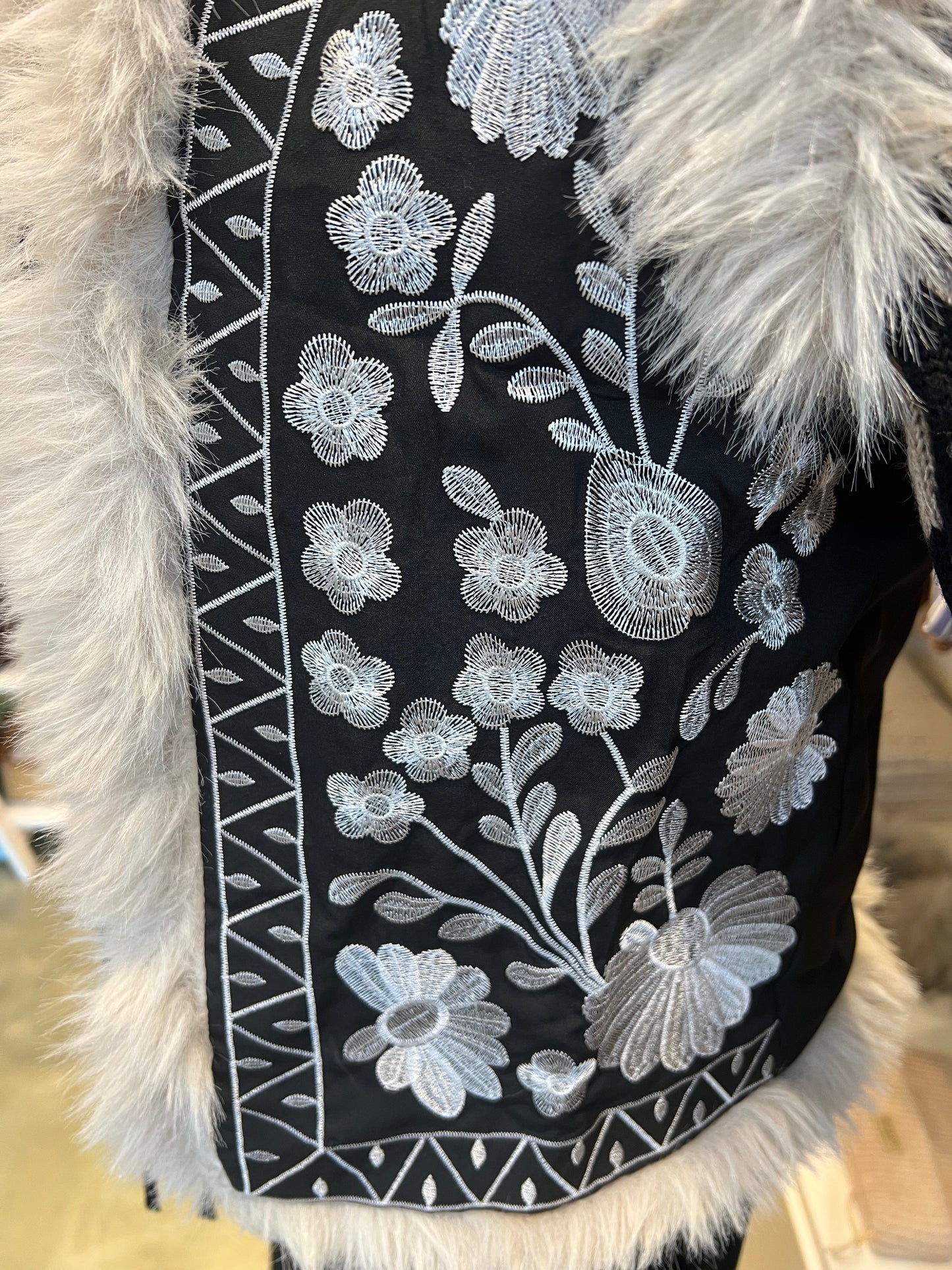 Embroidered fur line gilet