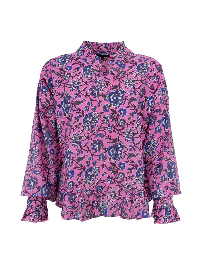 Black Colour DK Ruffle Blouse - Pink